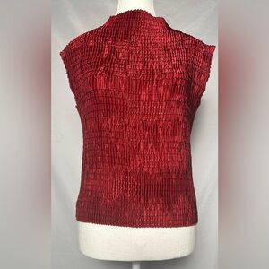JESSICA Y2K Red Crinkle High Neck Holiday Sleeveless Top Size M